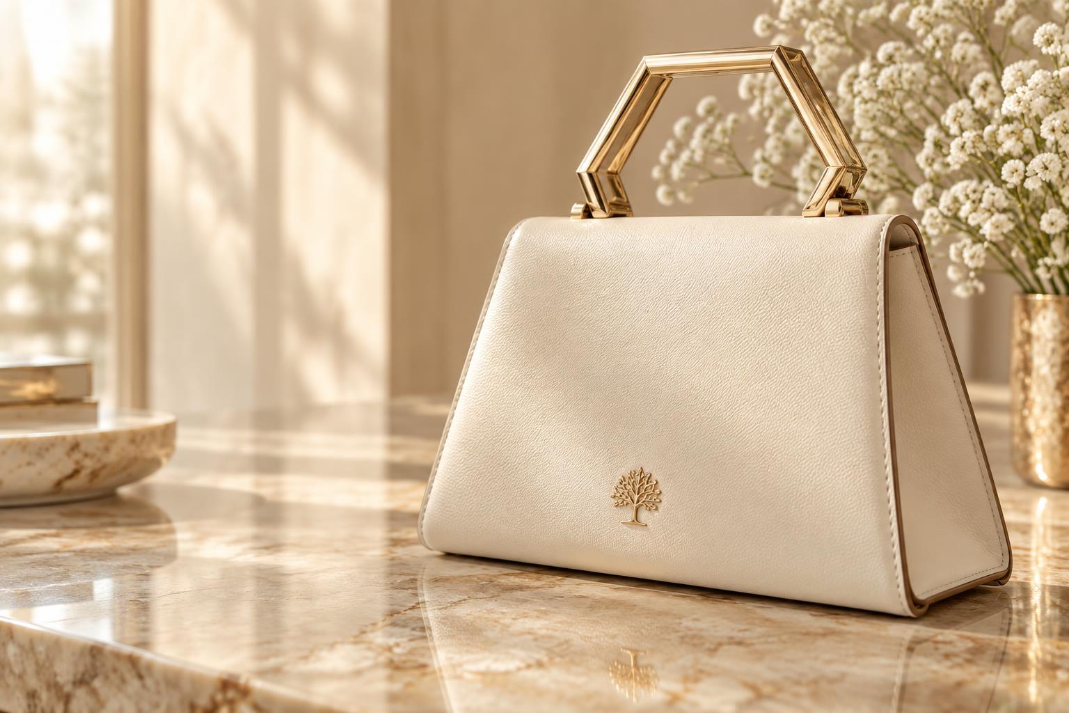 Geanta Amyre Signature ivory pe travertin cald