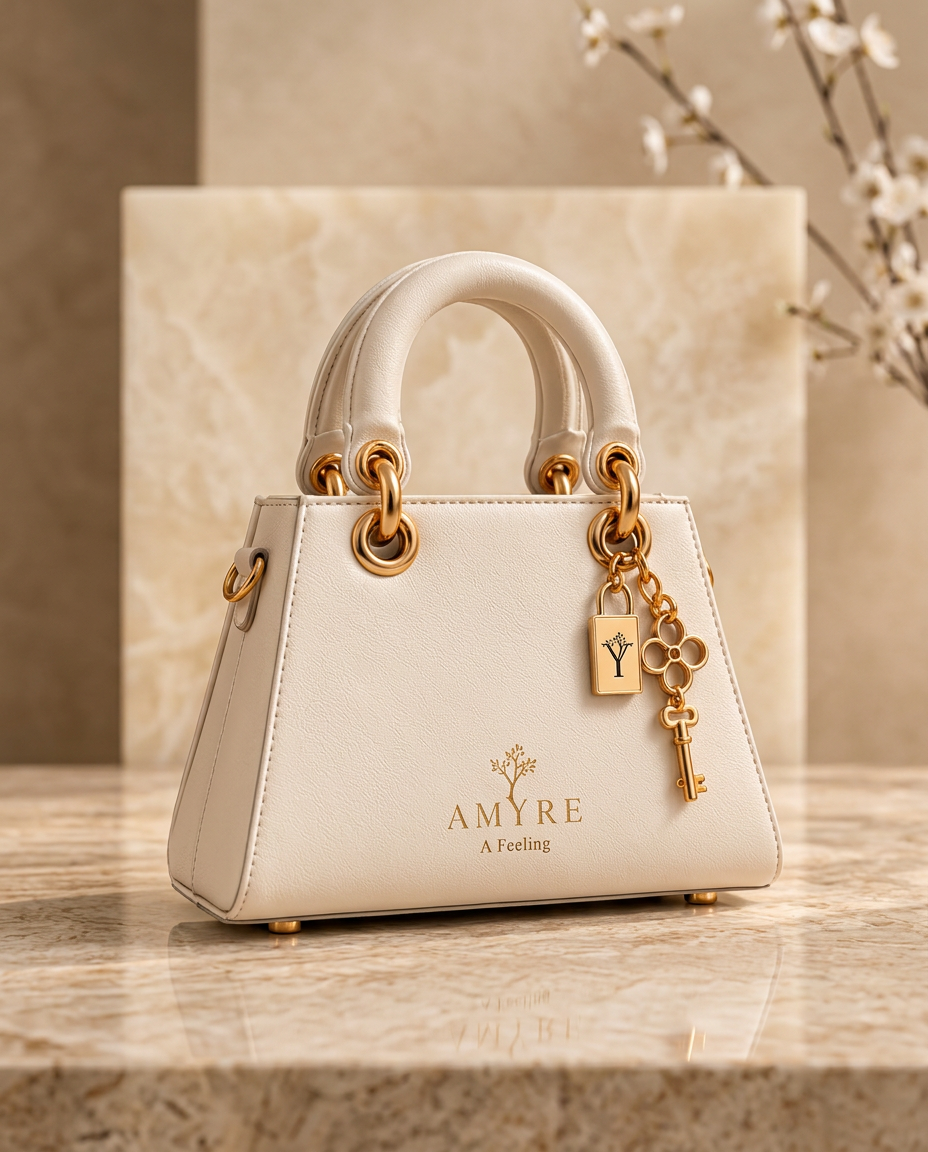 Geanta Amyre Mini Lady cu mânere rotunde și accesorii aurii